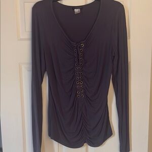 Venus Women's Gray Long Sleeve Grommet Lace Up Top